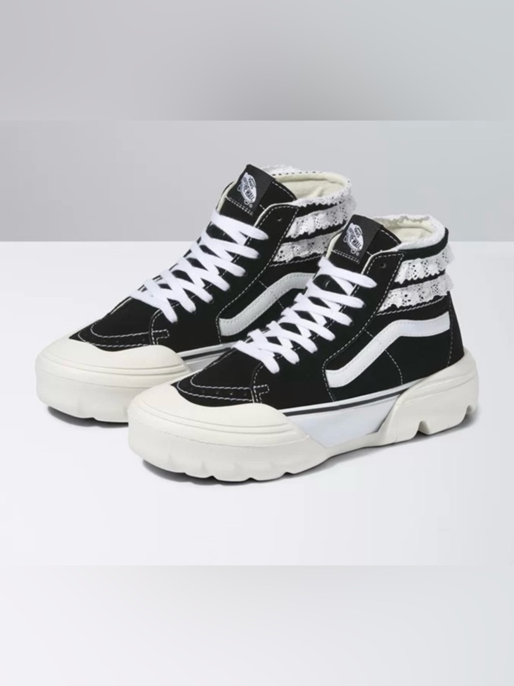 Vans Black & White Lace-Trim High-Top Sneakers